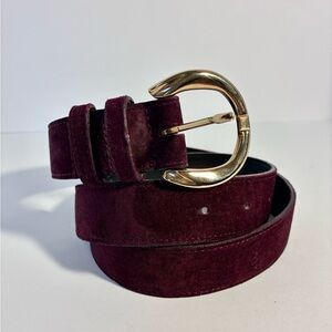 Elegant Burgundy Suede Belt with Gold Buckle